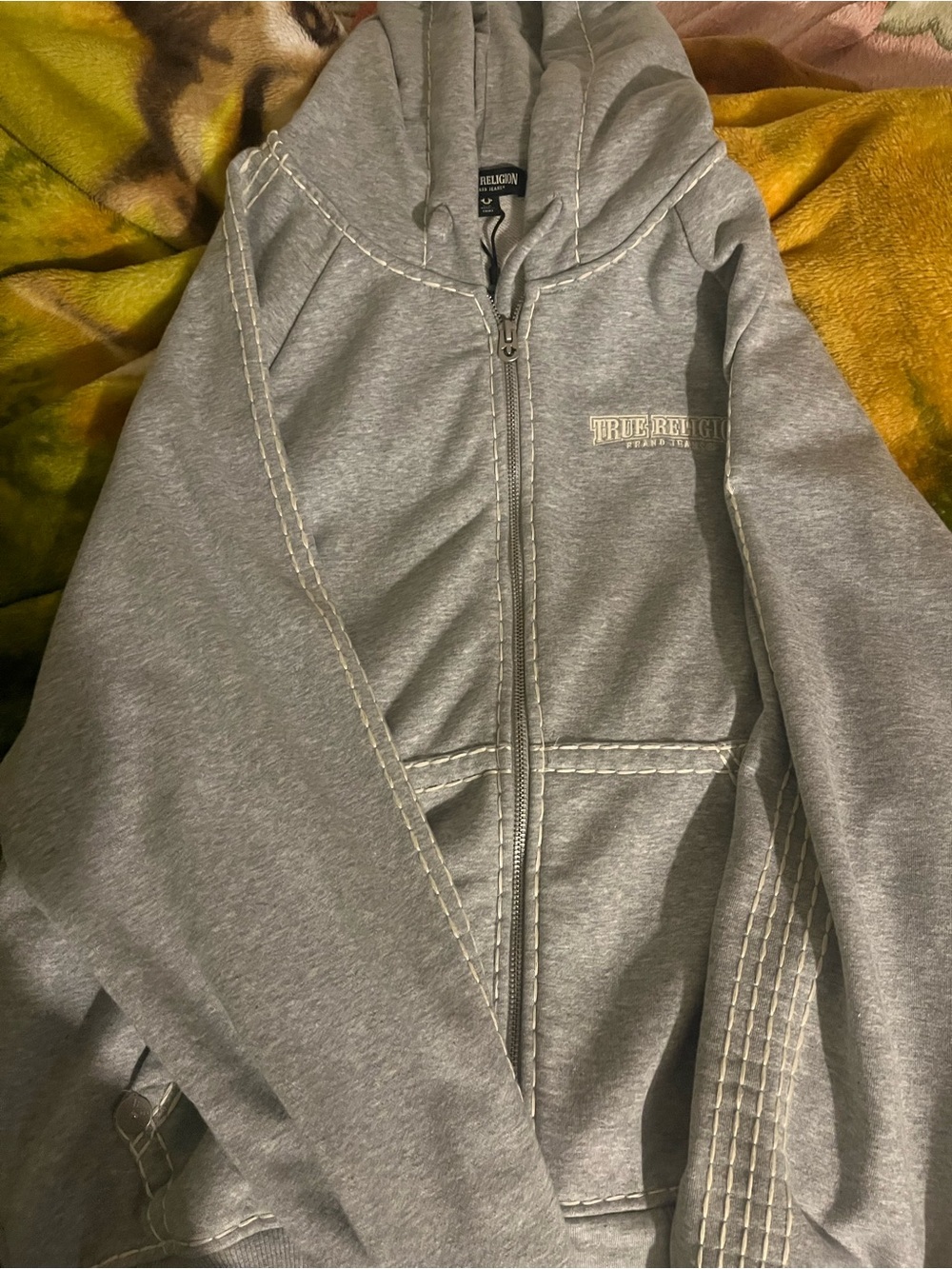 True Religion Light Grey Full-Zip Hoodie